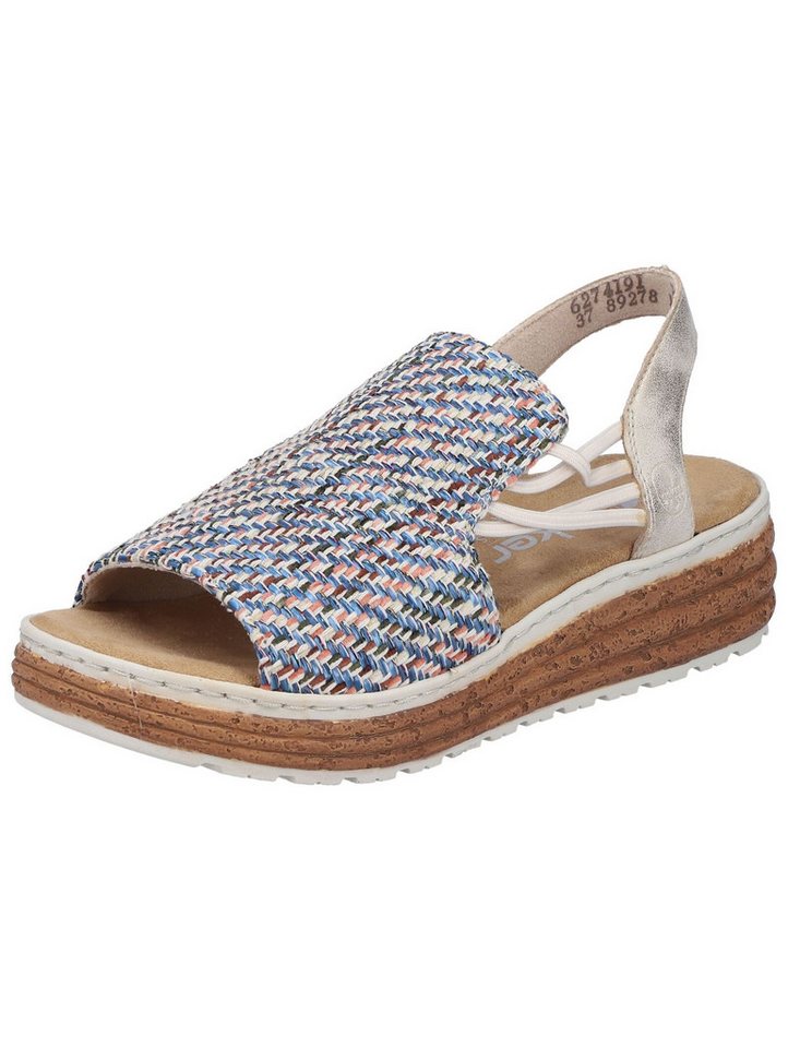 Rieker Sandalen Textil Keilsandalette (beige/blau)