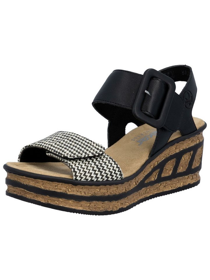 Rieker Sandalen Textil Keilsandalette (beige/schwarz)