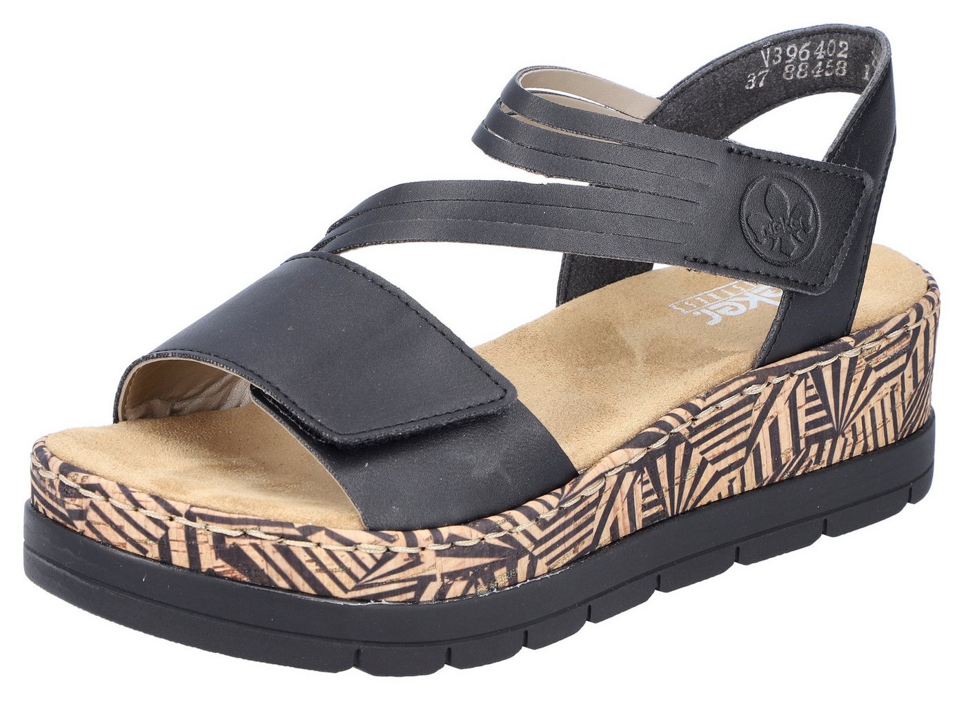 Rieker Keilsandalette, Sommerschuh, Sandale, Keilabsatz, mit gemusterter Plateausohle