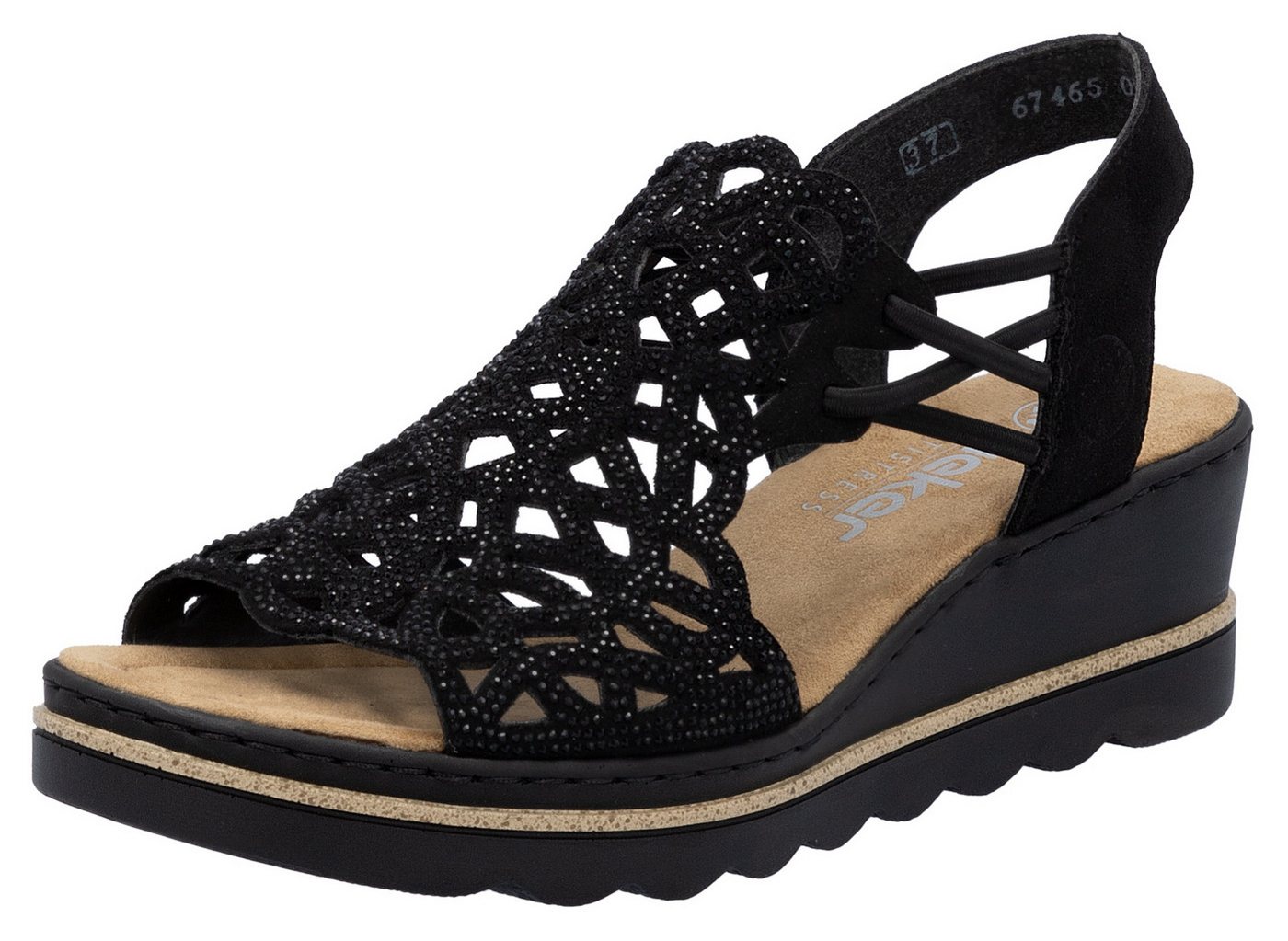 Rieker Keilsandalette Sommerschuh, Plateausandale, Schlupfschuh mit Schmucksteinchen
