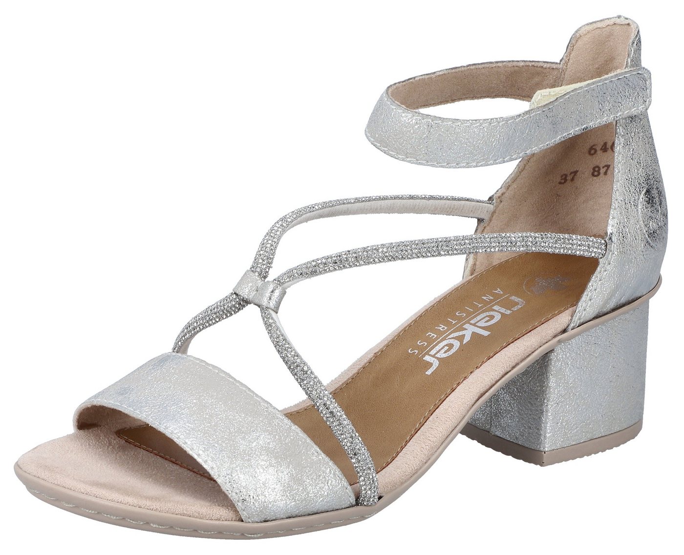 Rieker Sandalette Sommerschuh, Sandale, Blockabsatz, mit praktischem Klettverschluss (silber)