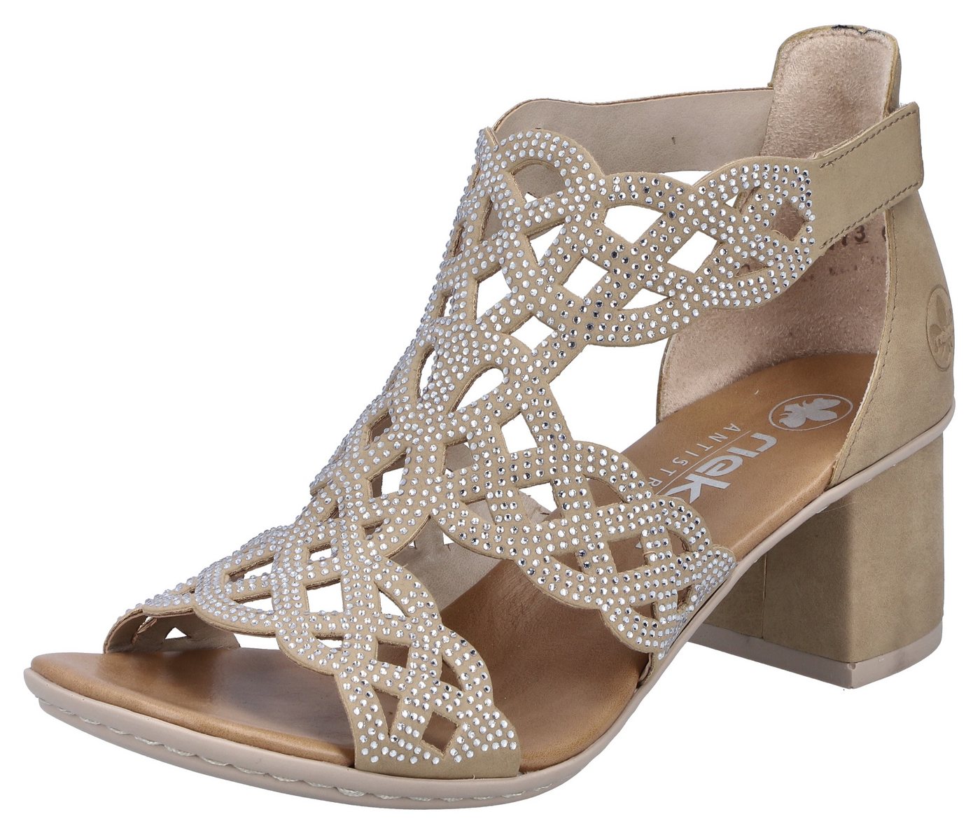 Rieker Sandalette Sommerschuh, Schaftsandale, Urlaubschuh, Blockabsatz mit Glitzersteine