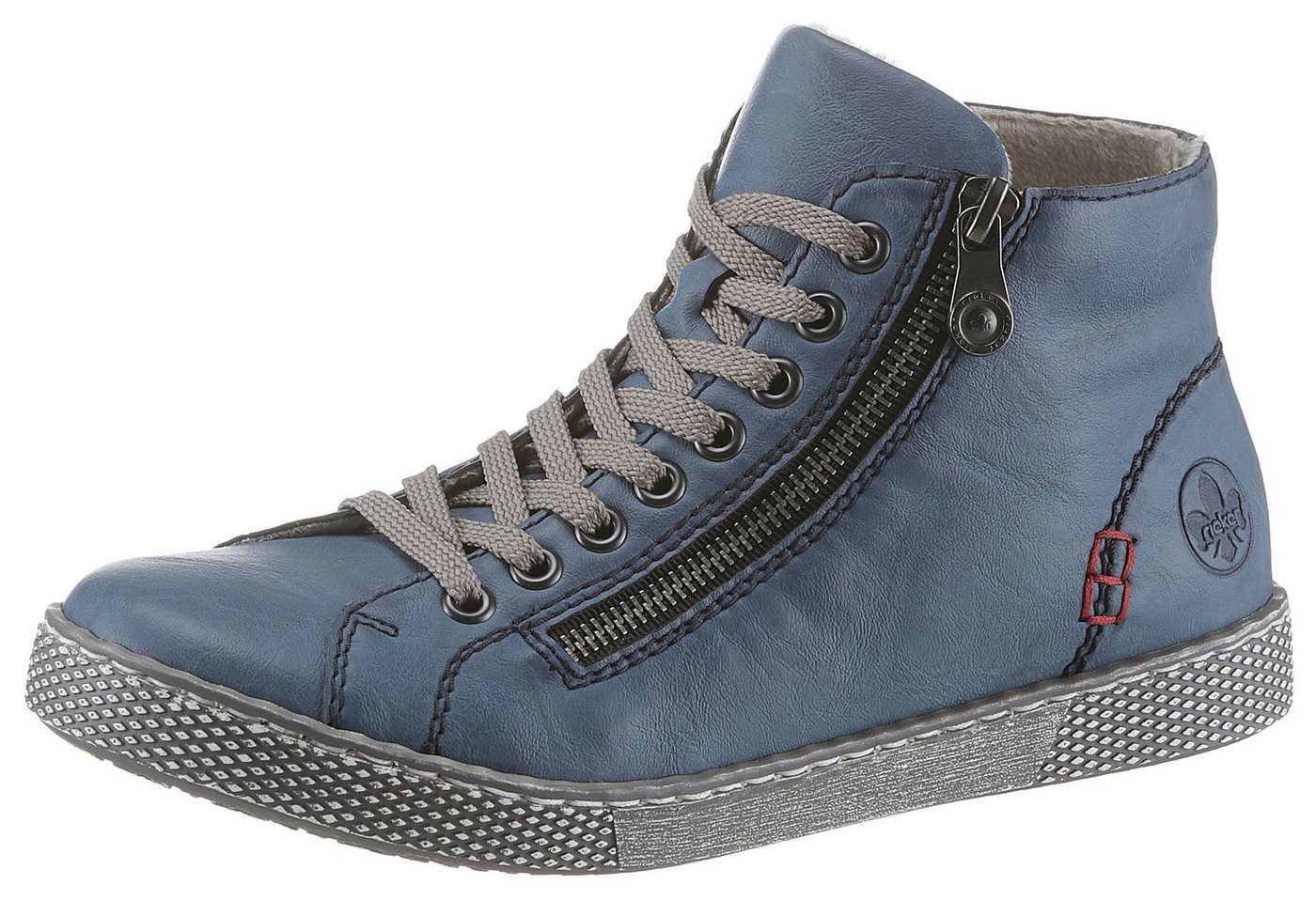 Rieker Schnürboots, Schnürstiefelette, Casual-Boots mit Reißverschluss außen (blau)