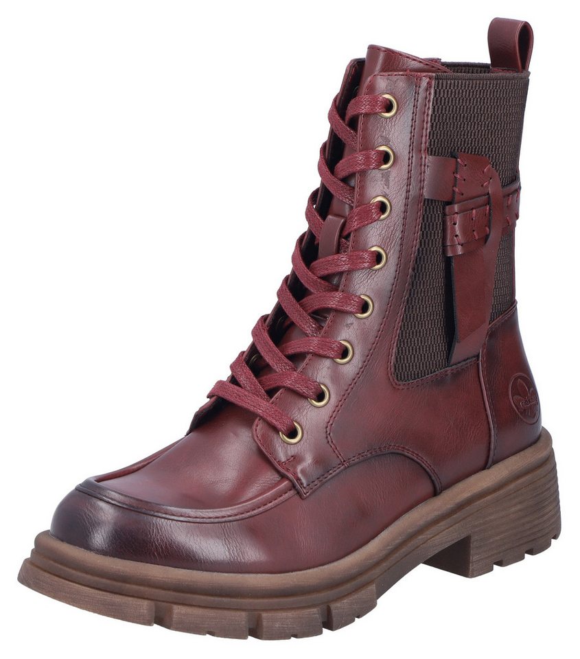 Rieker Schnürboots Schnürstiefelette, Herbstboots, Profilsohle, Blockabsatz, mit Stretch