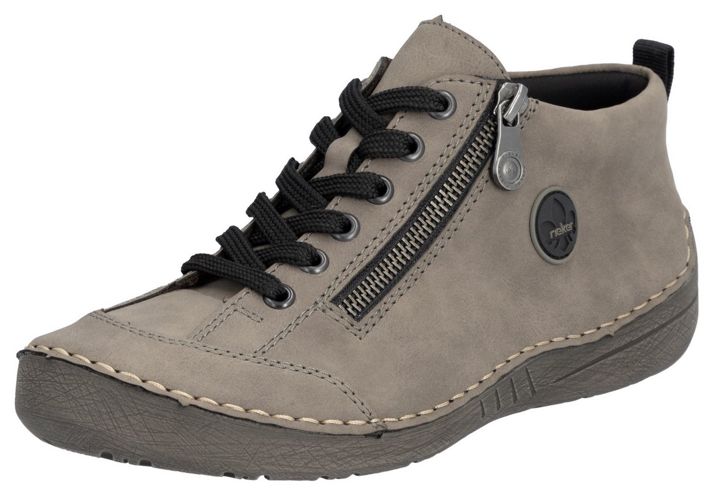 Rieker Schnürboots Sneaker, Schnürschuh, Outdoorschuh mit Reißverschluss (grau)