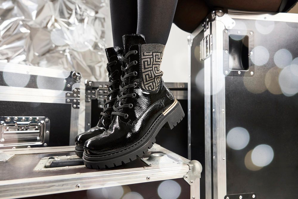 Rieker Schnürboots, Stiefelette, Blockabsatz, mit Textileinsatz am Schaft