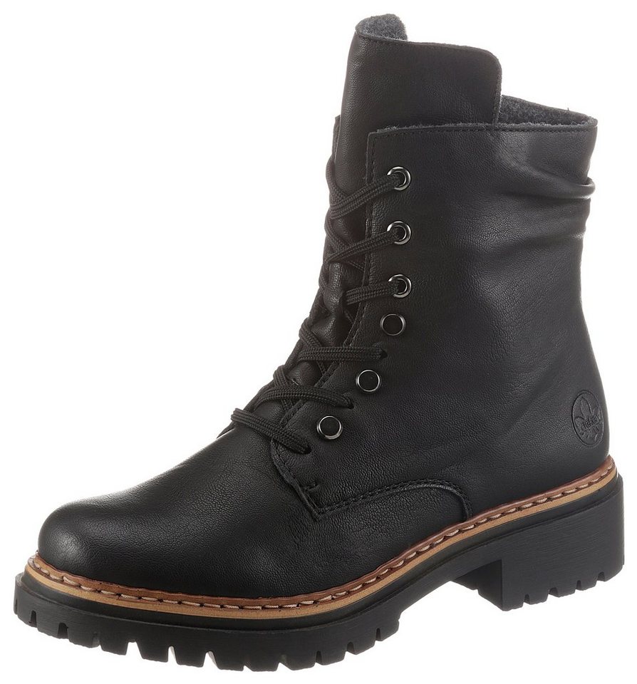 Rieker Schnürboots, Stiefelette, Profilsohle, Blockabsatz, mit lässiger Schnürung (schwarz)