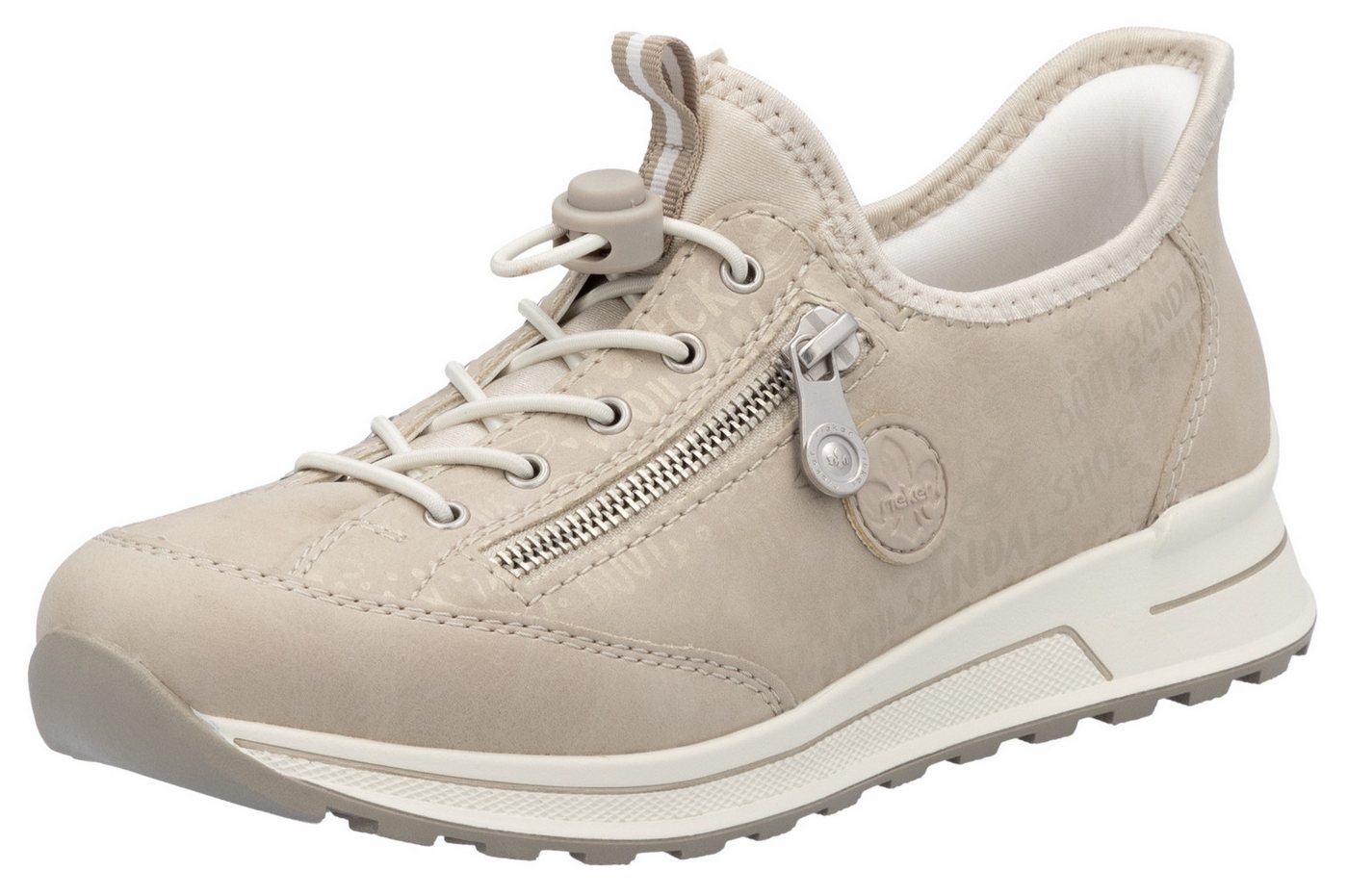 Rieker Slip-On Sneaker, Schlupfschuh, Freizeitschuh, Halbschuh mit Lettering-Print