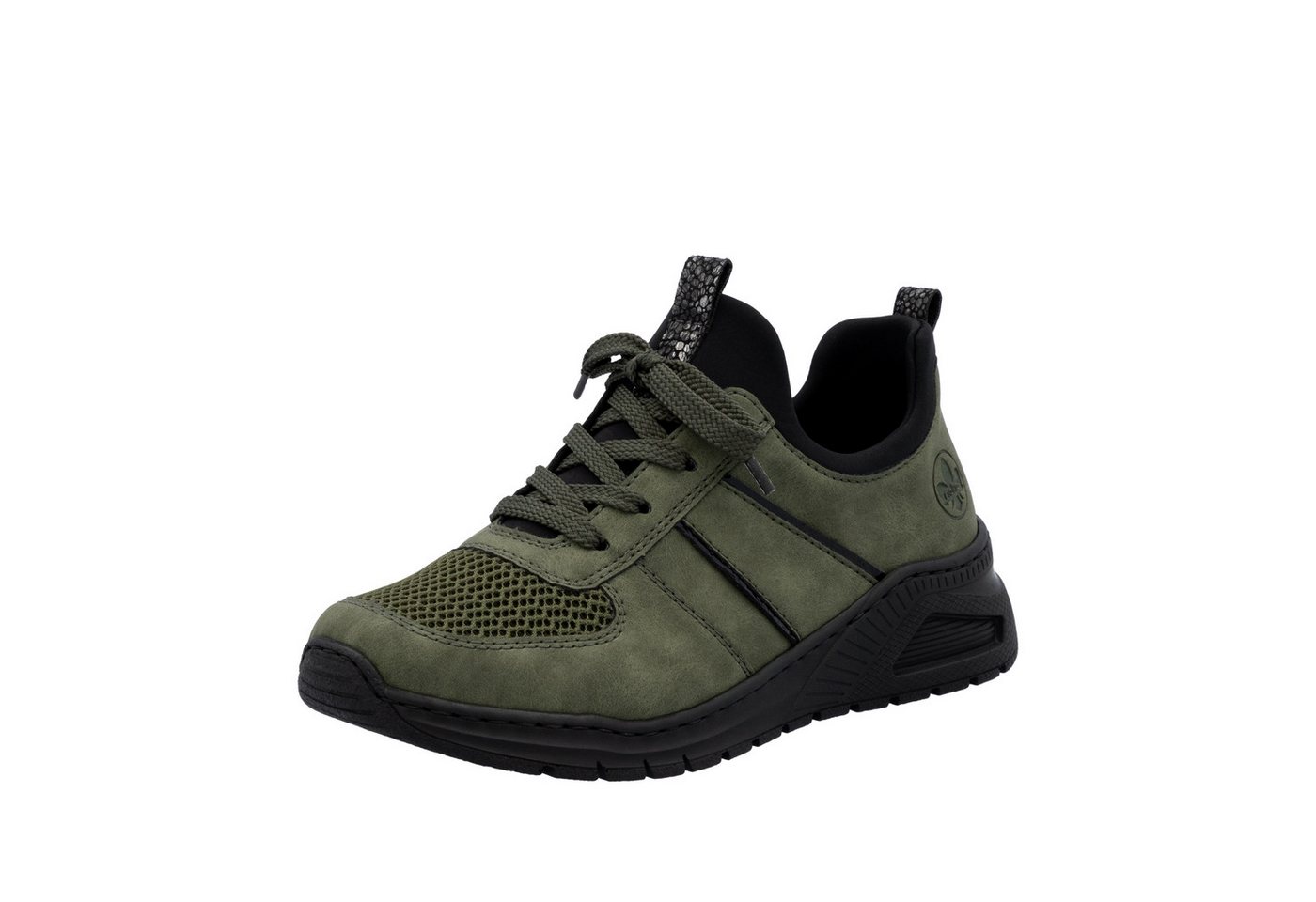 Rieker Slip-On Sneaker Schlupfschuh, Halbschuh, Freizeitsneaker, weiche MemoSoft-Innensohle (grün/schwarz)