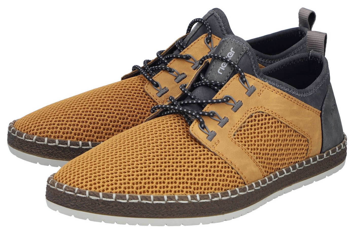 Rieker Slip-On Sneaker Schlupfschuh, Slipper, Freizeitschuh, elastischer Einstieg, Gummizug (gelb/grau)