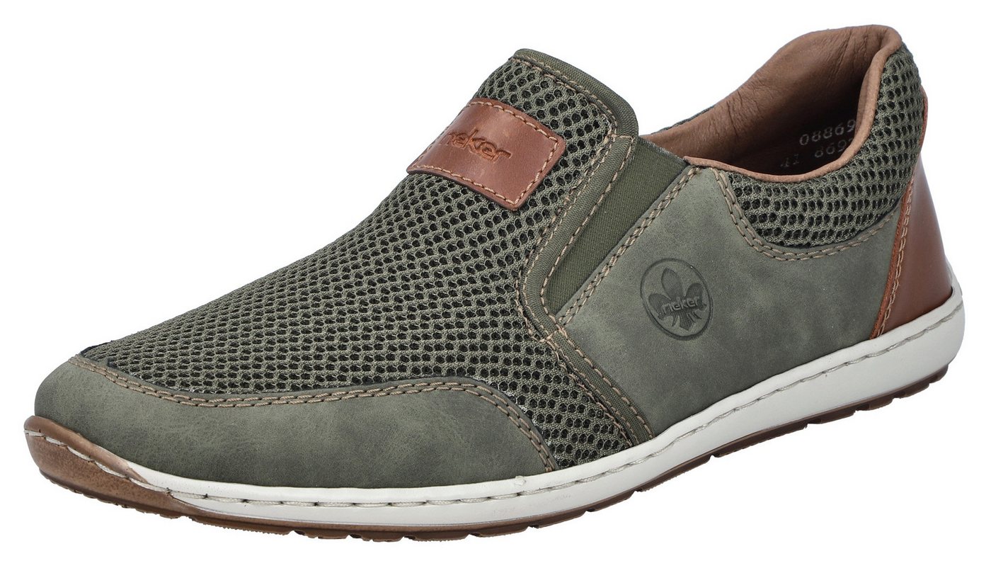 Rieker Slipper Sommerschuh, Schlupfschuh, Freizeitschuh mit kontrastfarbenen Besätzen