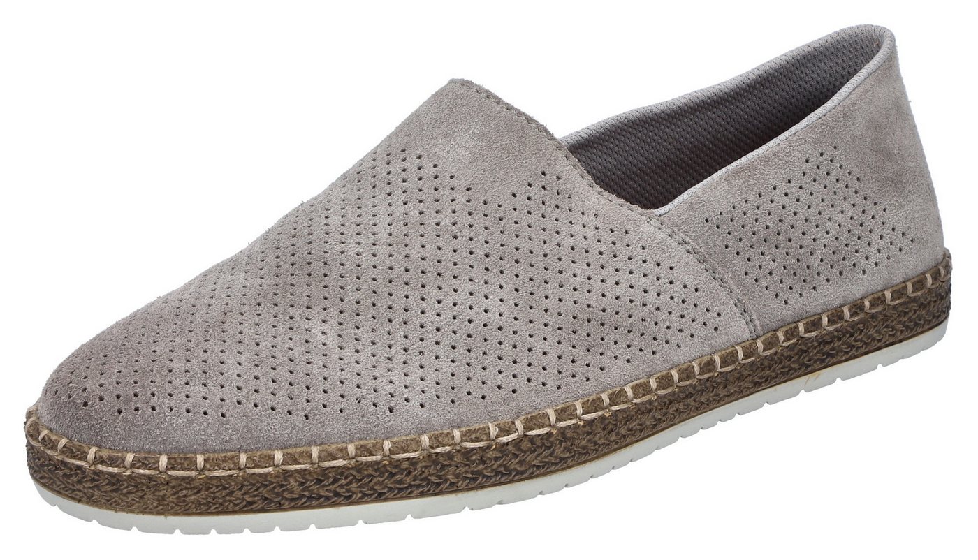 Rieker Slipper, Schlupfschuh, Casual-Slipper, Mokassin mit Perforation (grau)