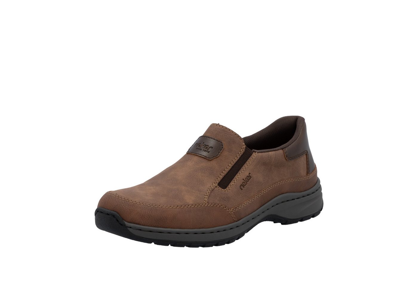 Rieker Slipper Schlupfschuh, Halbschuh, Slip-on Sneaker mit Stretcheinsätze (braun)
