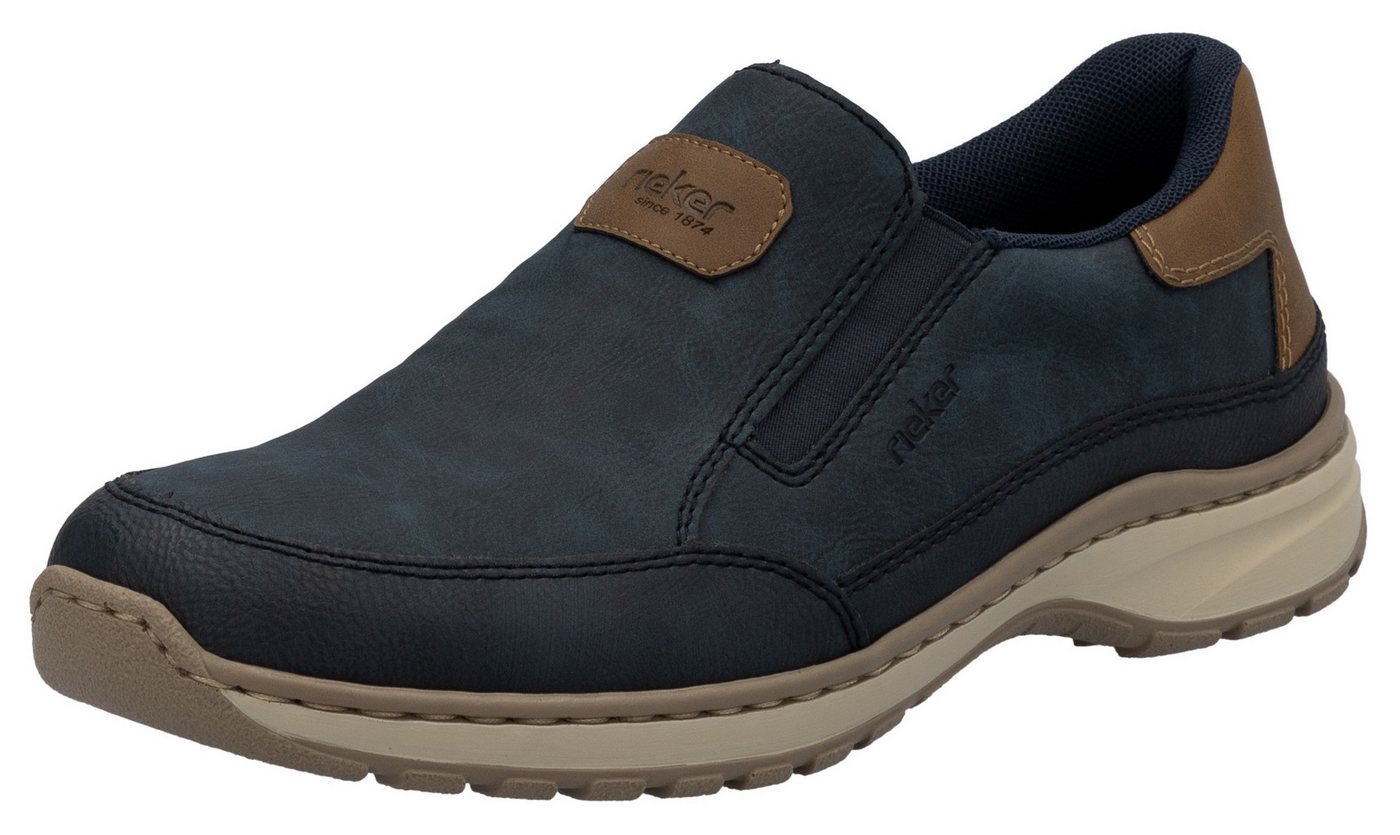 Rieker Slipper Slip-on-Sneaker, Freizeitschuh, Halbschuh mit Gummizug (blau/braun)