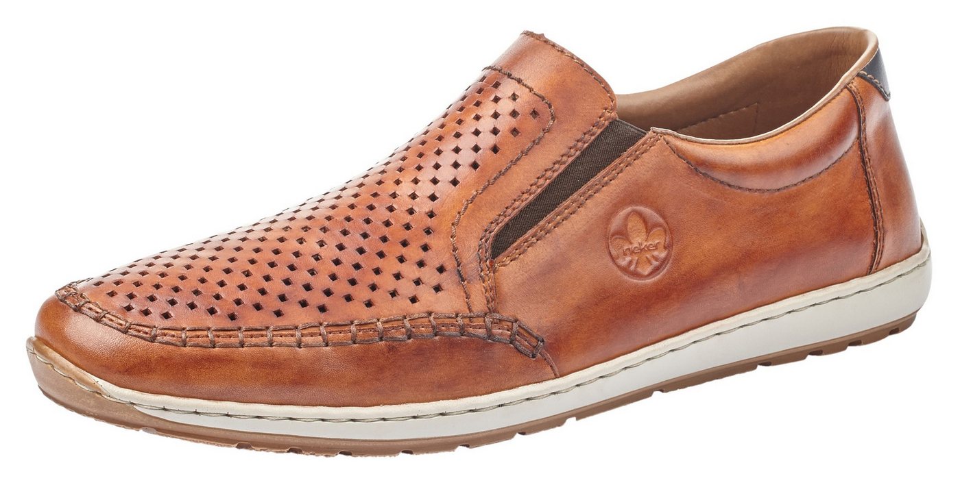 Rieker Slipper Slip on Sneaker, Schlupfschuh, Loafer mit perforiertem Blatt