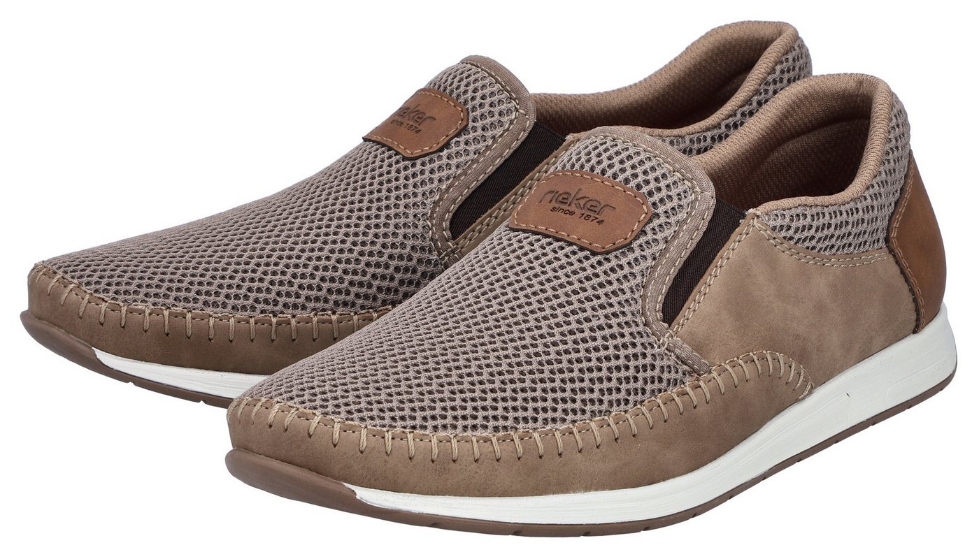 Rieker Slipper Slip-on Sneaker, Schlupfschuh mit Stretcheinsätze (beige/braun)