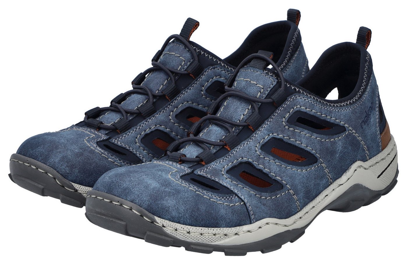 Rieker Slipper Trekking Schuh, Sandale, Sommerschuh mit praktischem Gummizug (blau)