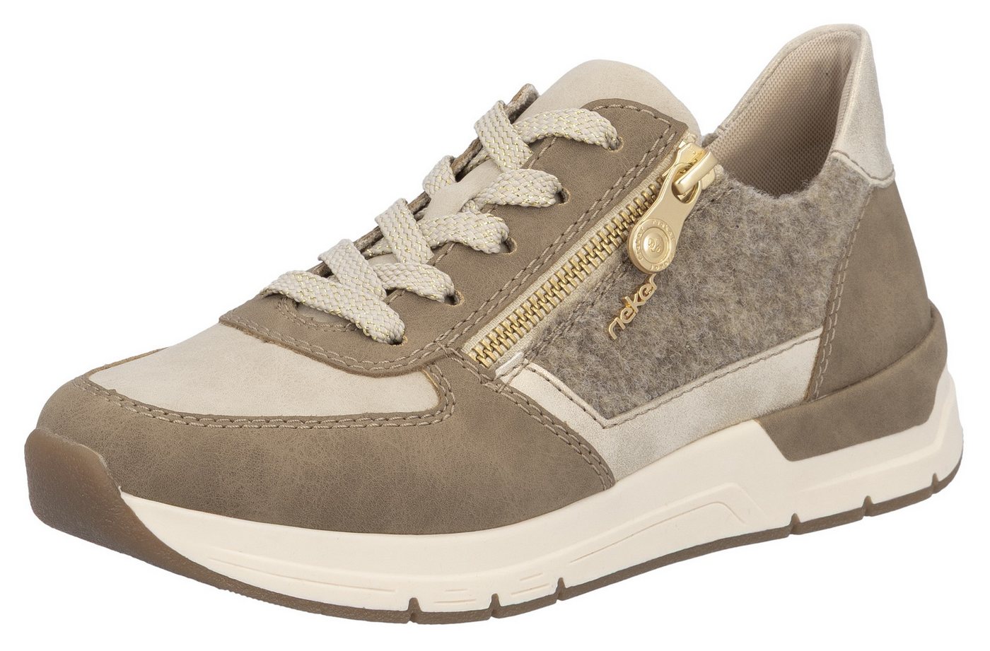 Rieker Sneaker, Freizeitschuh, Schnürschuh, Halbschuh mit modischen Akzenten (beige)