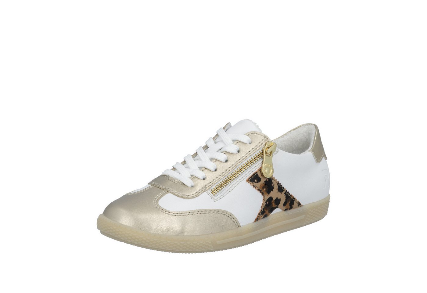 Rieker Sneaker Halbschuh, Freizeitschuh, Schnürschuh mit Reißverschluss (gold/weiß)