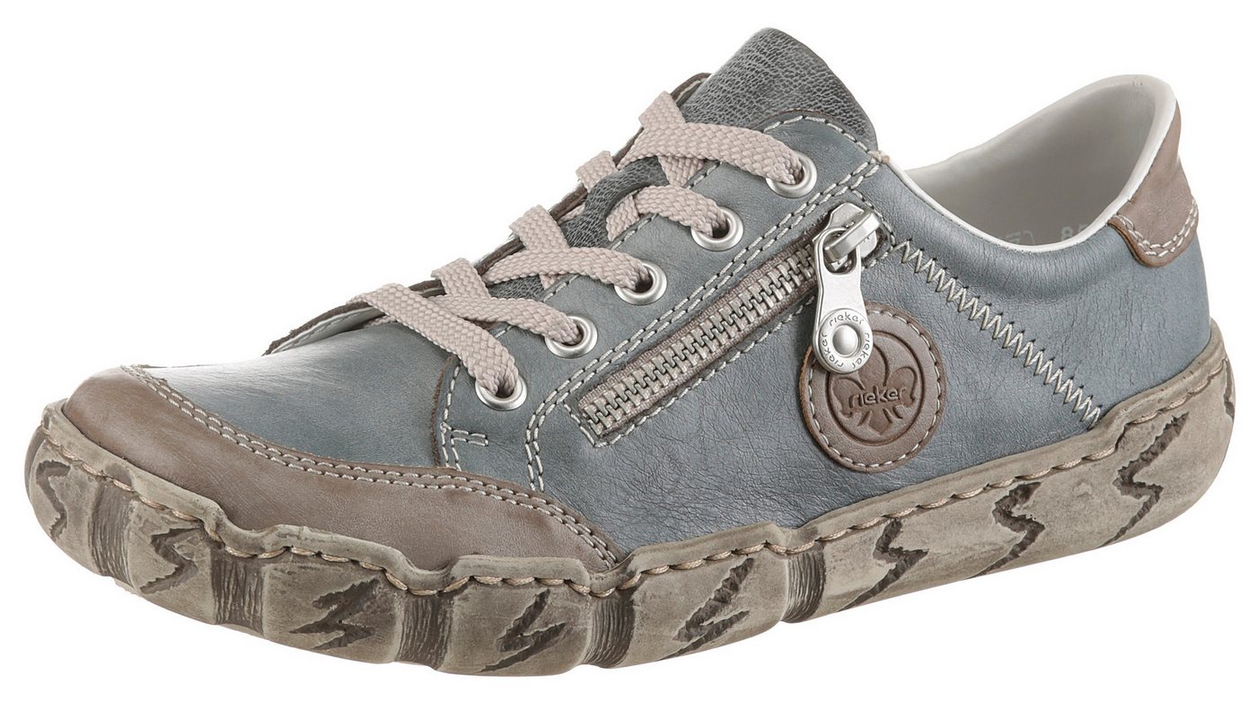 Rieker Sneaker mit Zierreißverschluss, Freizeitschuh, Halbschuh, Schnürschuh (blau/beige)