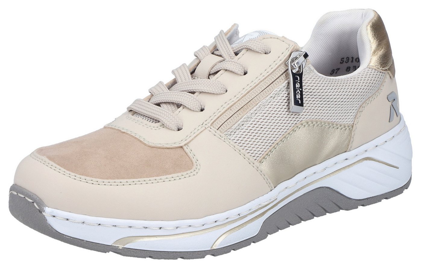 Rieker Sneaker Schnürschuh, Halbschuh, Freizeitsneaker mit Reißverschluss (beige)