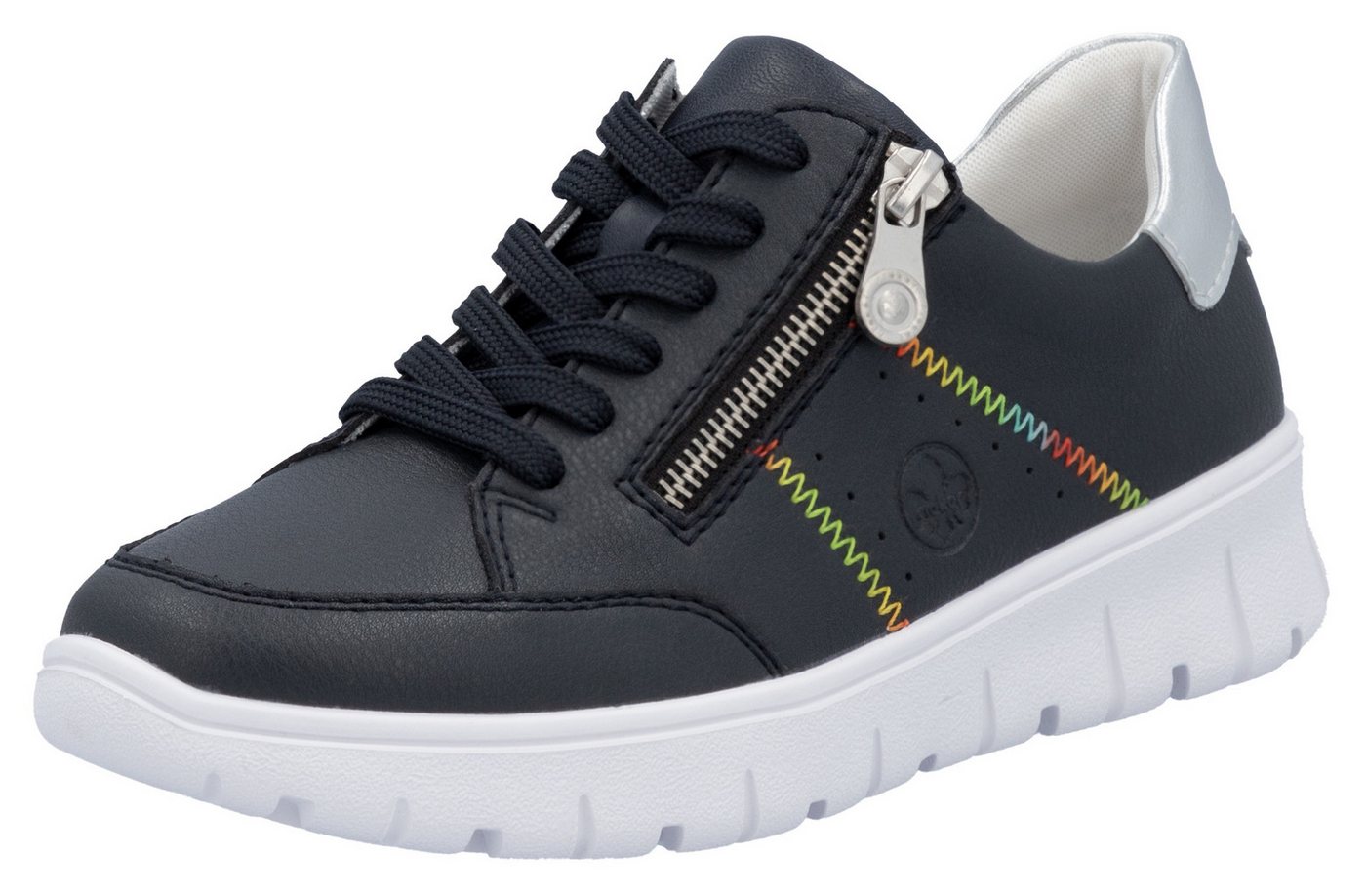 Rieker Sneaker, Schnürschuh, Halbschuh, Freizeitsneaker, seitlicher Reißverschluss (blau/silber)