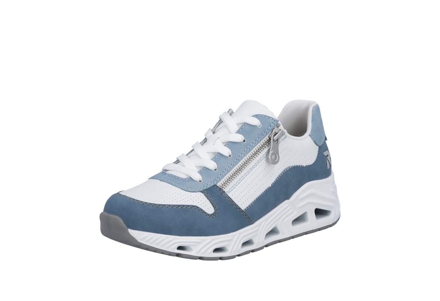 RIEKER Sport Keilsneaker Schnürschuh, Halbschuh, Freizeitsneaker mit Reißverschluss (weiß/blau)