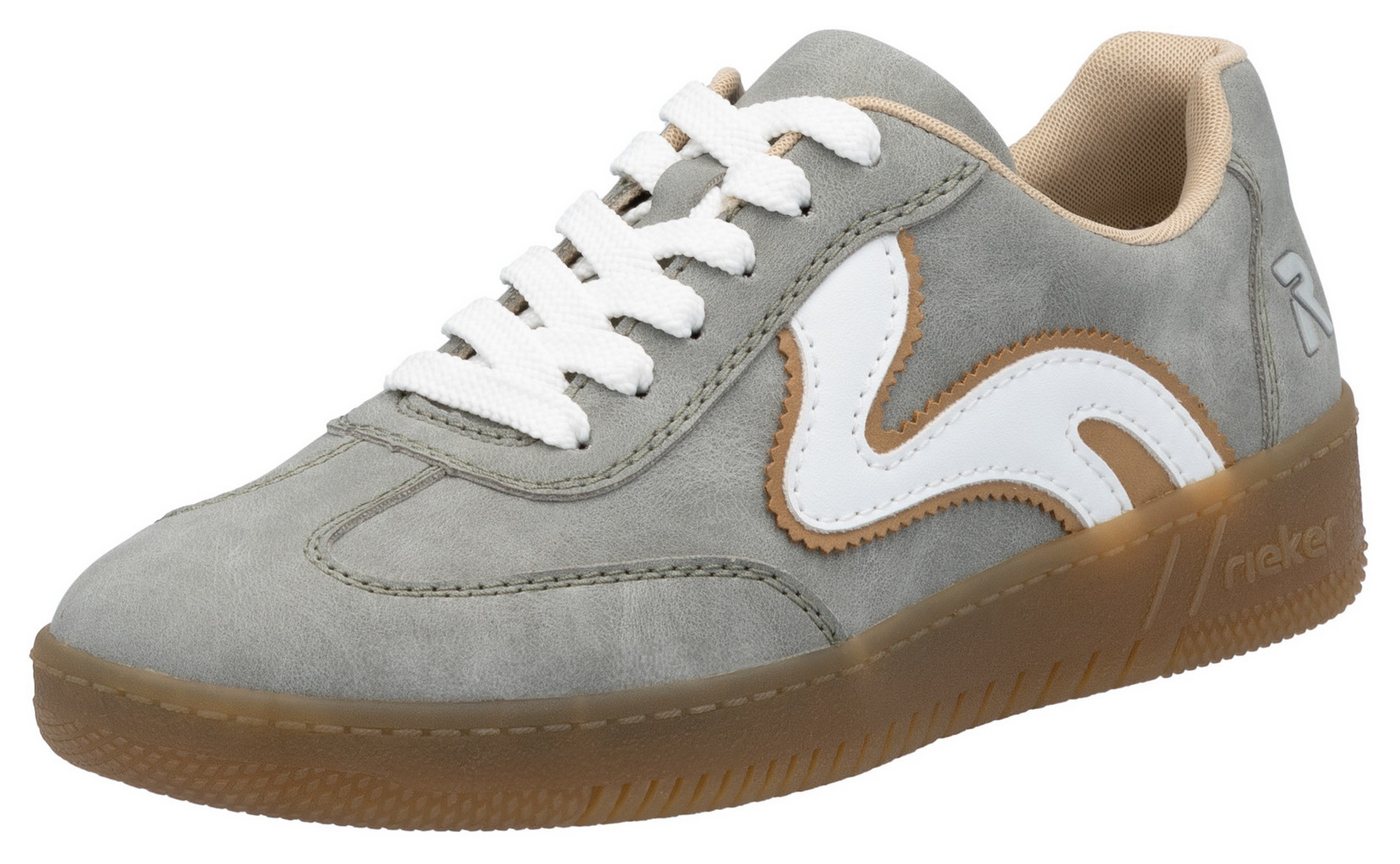 RIEKER Sport Plateausneaker, Freizeitschuh, Halbschuh, Schnürschuh in veganer Verarbeitung (grau/beige)