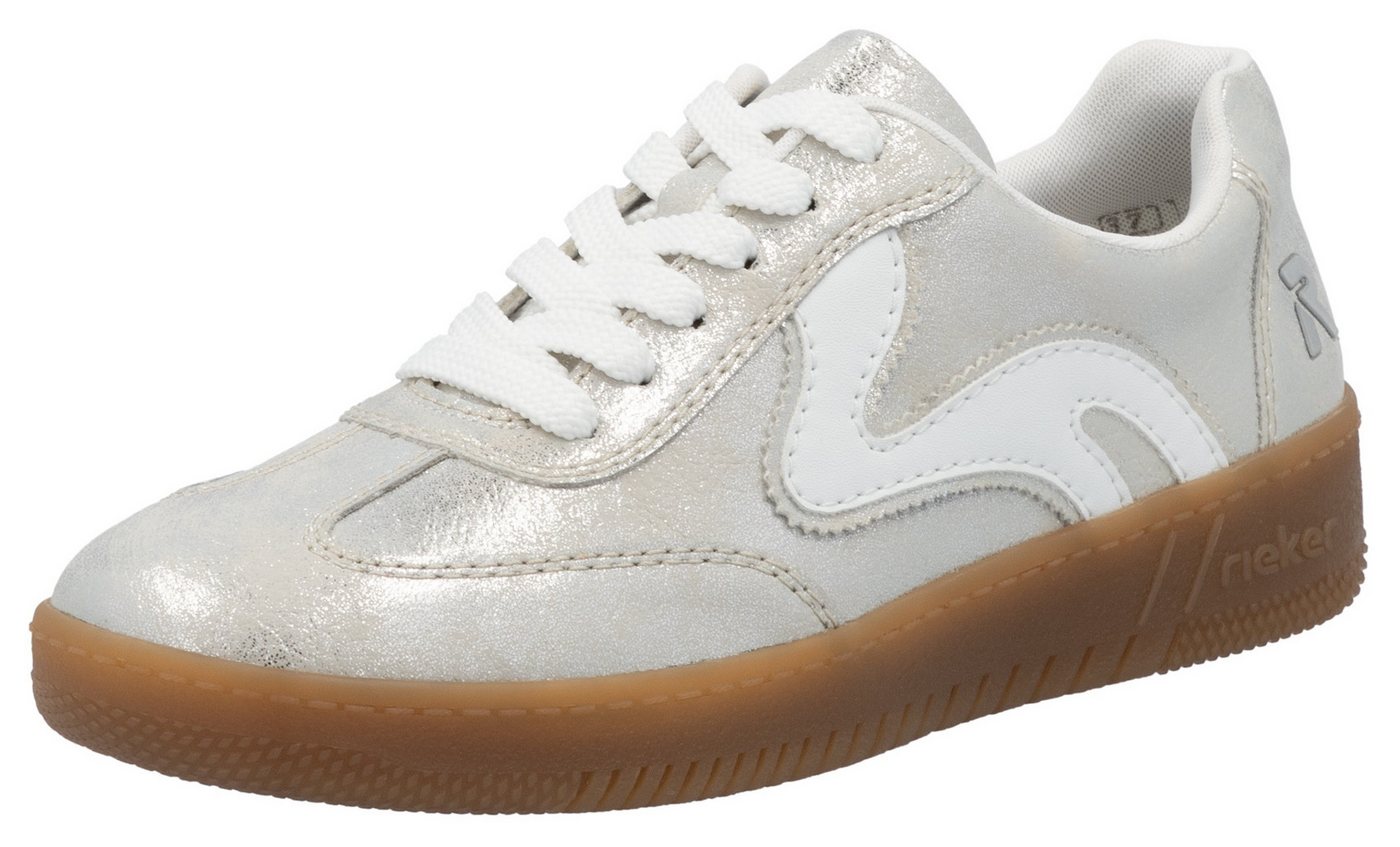 RIEKER Sport Plateausneaker, Freizeitschuh, Halbschuh, Schnürschuh in veganer Verarbeitung (silber/weiß)