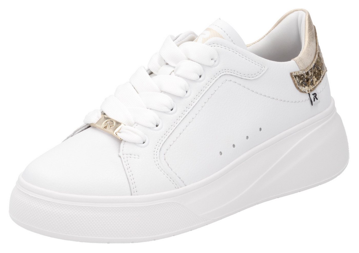 RIEKER Sport Plateausneaker, Schnürschuh, Halbschuh, Freizeitschuh, Metallic-Akzent, schmale Form