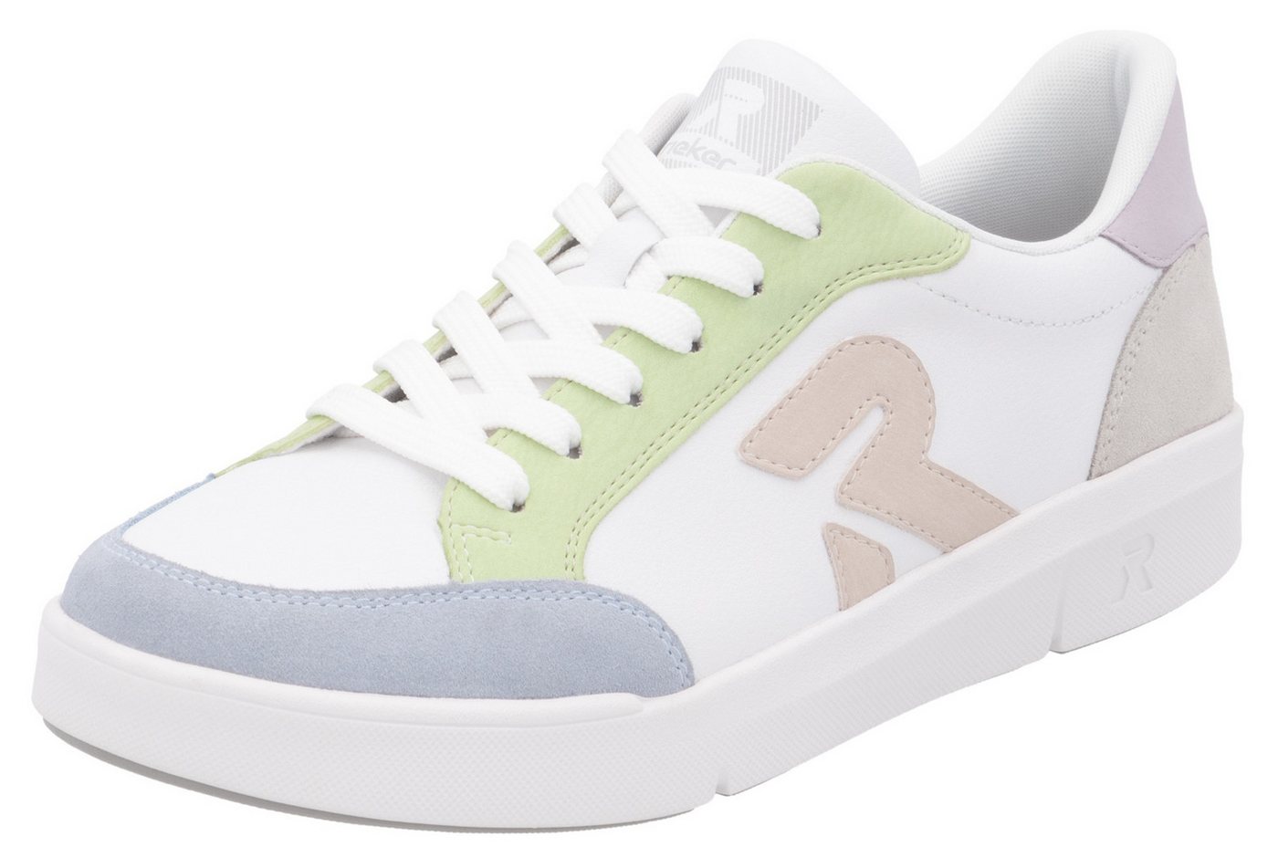 RIEKER Sport Plateausneaker, Schnürschuh, Halbschuh, Freizeitschuh mit pastellfarbenen Akzenten