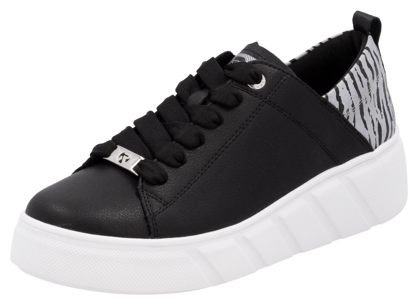 RIEKER Sport Plateausneaker, Schnürschuh, Halbschuh, Freizeitsneaker mit Soft-Einlage (schwarz/weiß)