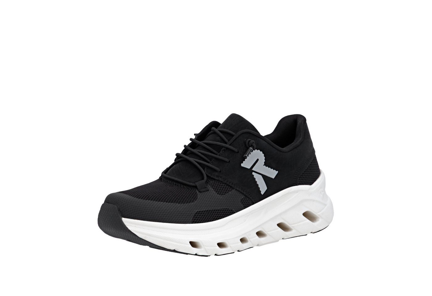 RIEKER Sport Plateausneaker Slip-on Sneaker, Halbschuh, Freizeitsneaker mit MemoSoft-Innensohle (schwarz/weiß)