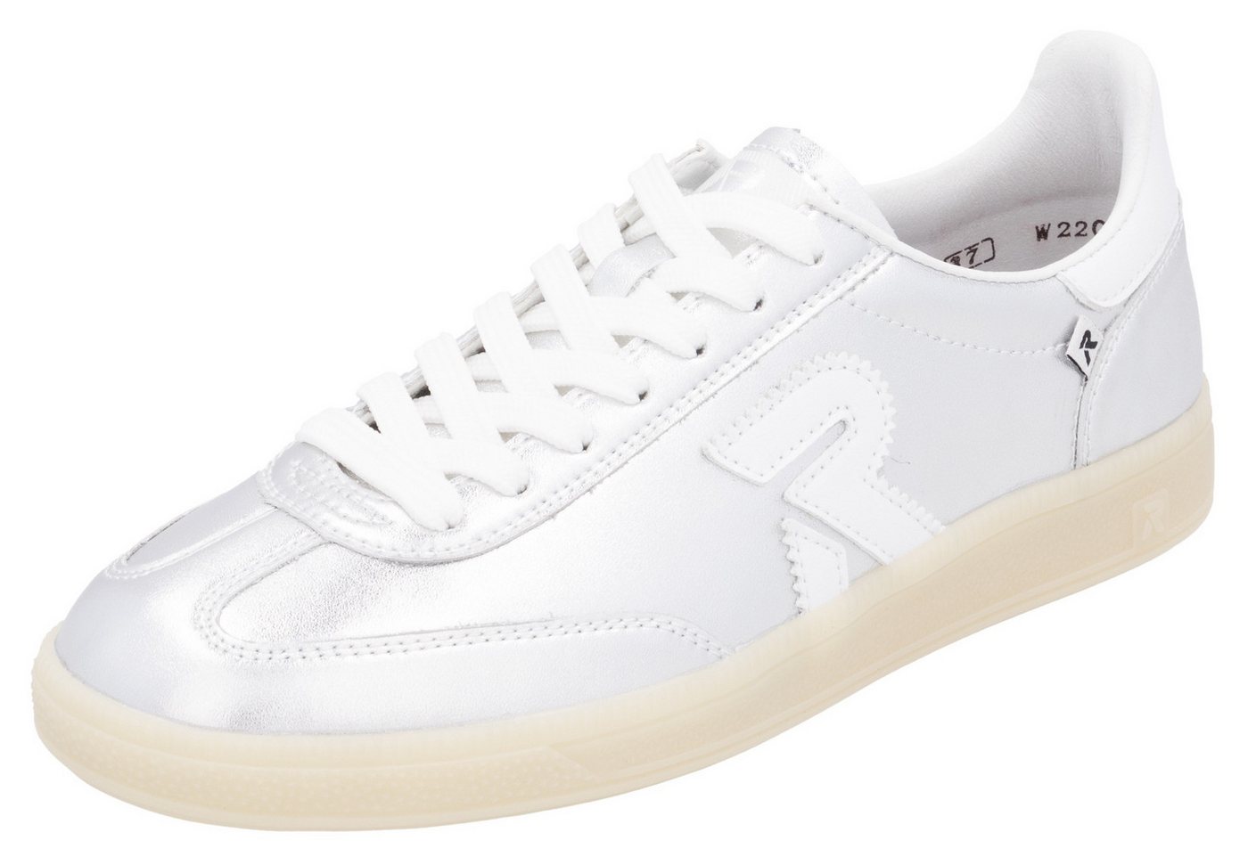RIEKER Sport San Diego Swing2GO Sneaker Retro-Sneaker, Freizeitschuh, Halbschuh mit herausnehmbarem Fußbett (silber/weiß)