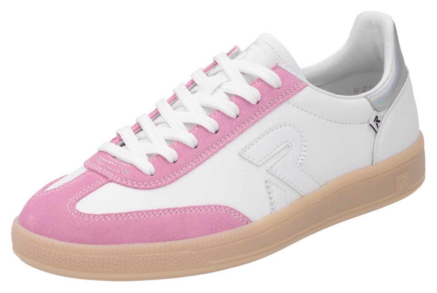 RIEKER Sport San Diego Swing2GO Sneaker Retro-Sneaker, Freizeitschuh, Halbschuh mit herausnehmbarem Fußbett (weiß/rosa)