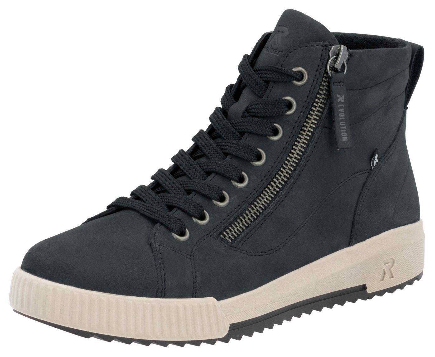 RIEKER Sport Schnürboots, Stiefelette, High Top Sneaker, Freizeitboots mit Reißverschluss (blau)