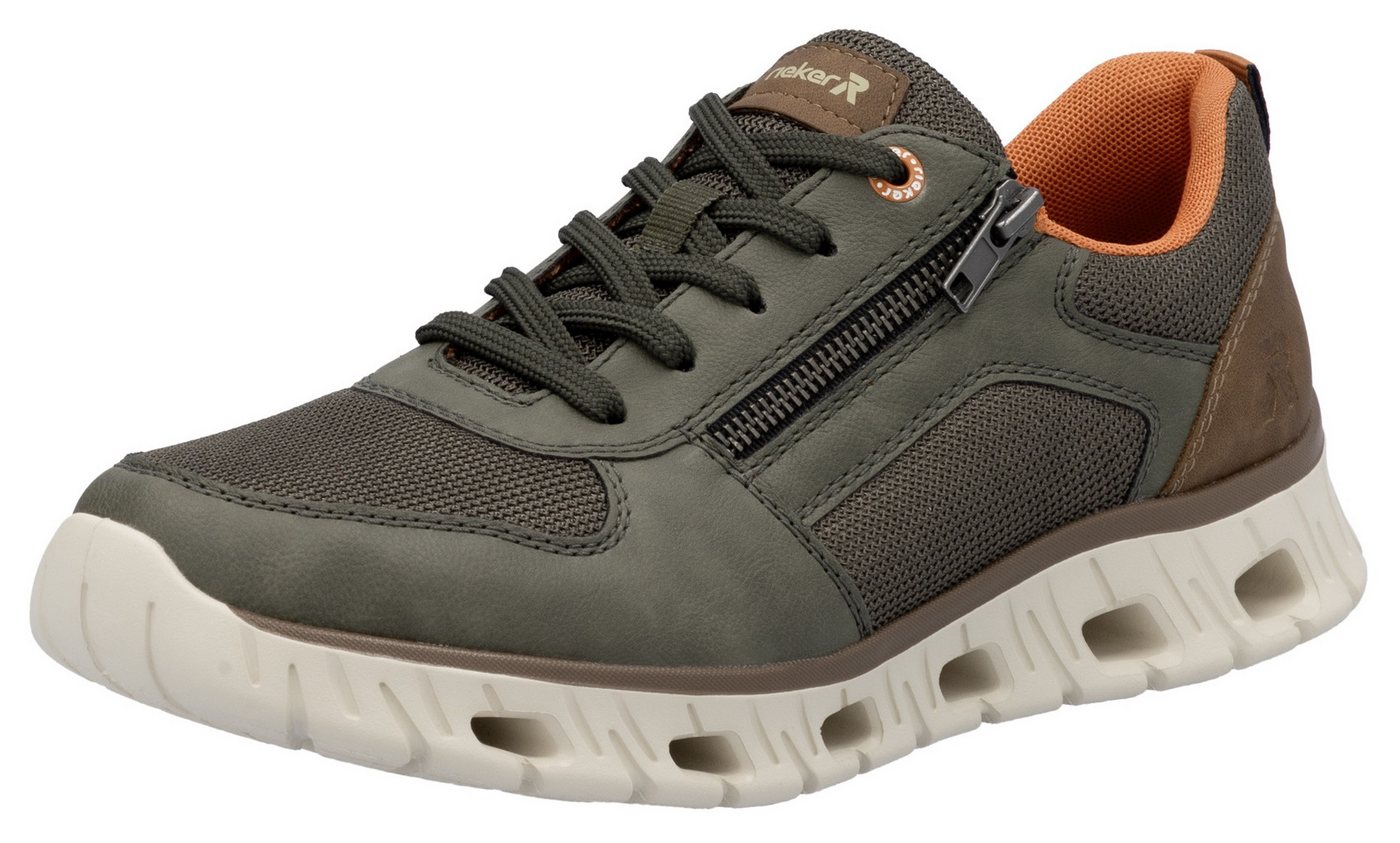 RIEKER Sport Sneaker, Schnürschuh, Freizeitschuh, Halbschuh mit Reißverschluss (braun/grün)