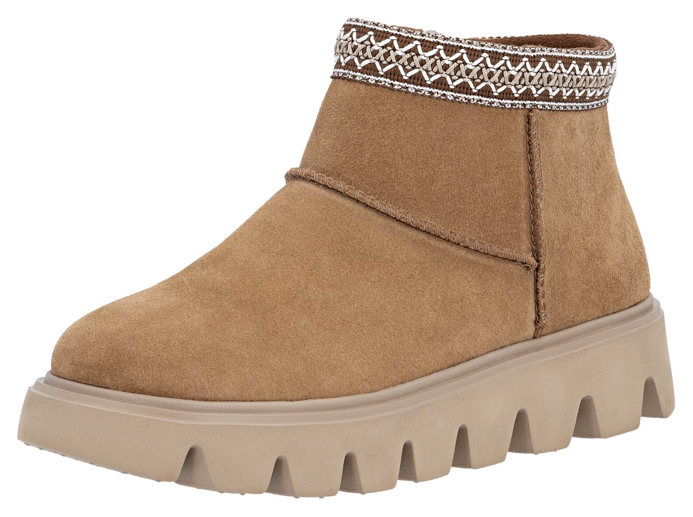 RIEKER Sport Winterboots Plateauboots, Stiefelette mit Textileinfass im Ethno-Look