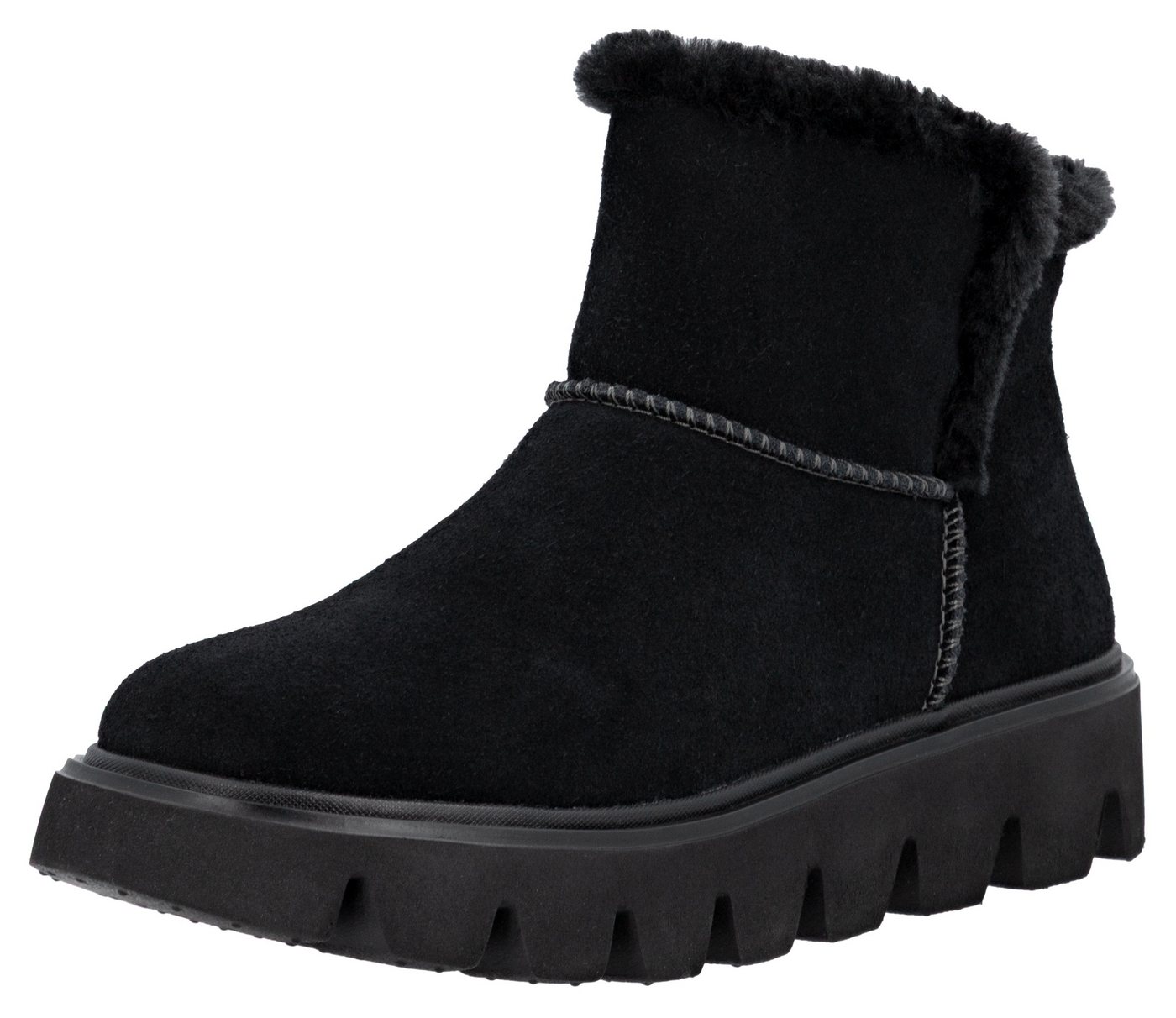 RIEKER Sport Winterboots Plateaustiefel, Schlupfschuh mit Innenreißverschluss (schwarz)