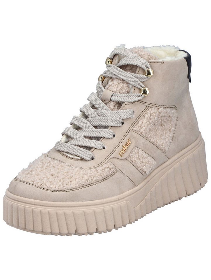 Rieker Stiefelette Lederimitat Schnürstiefelette (beige/schwarz)