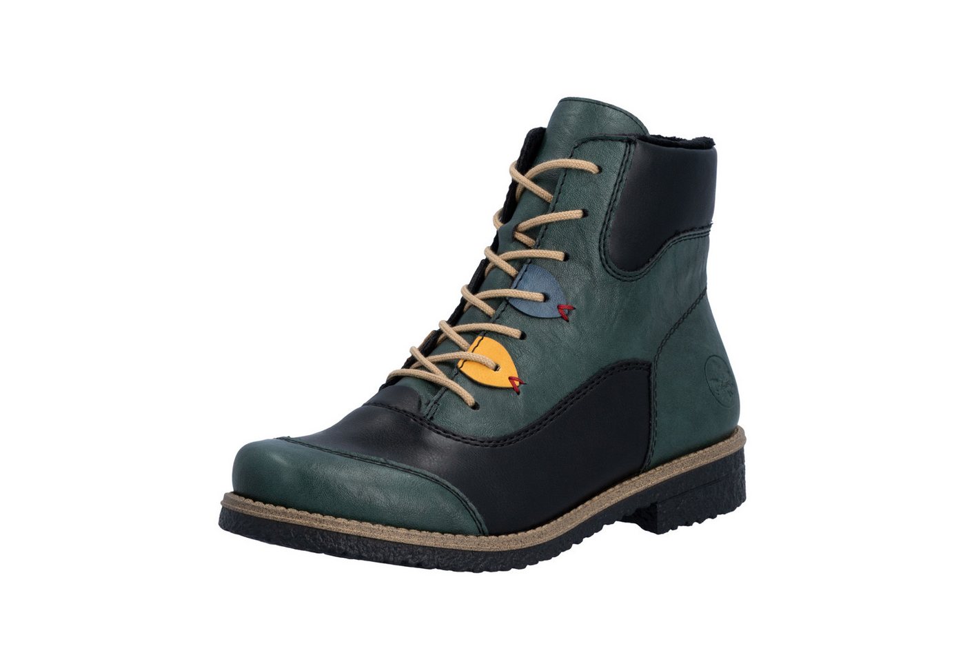 Rieker Schnürstiefelette Boots, Schnürboots, Blockabsatz mit bunten Applikationen