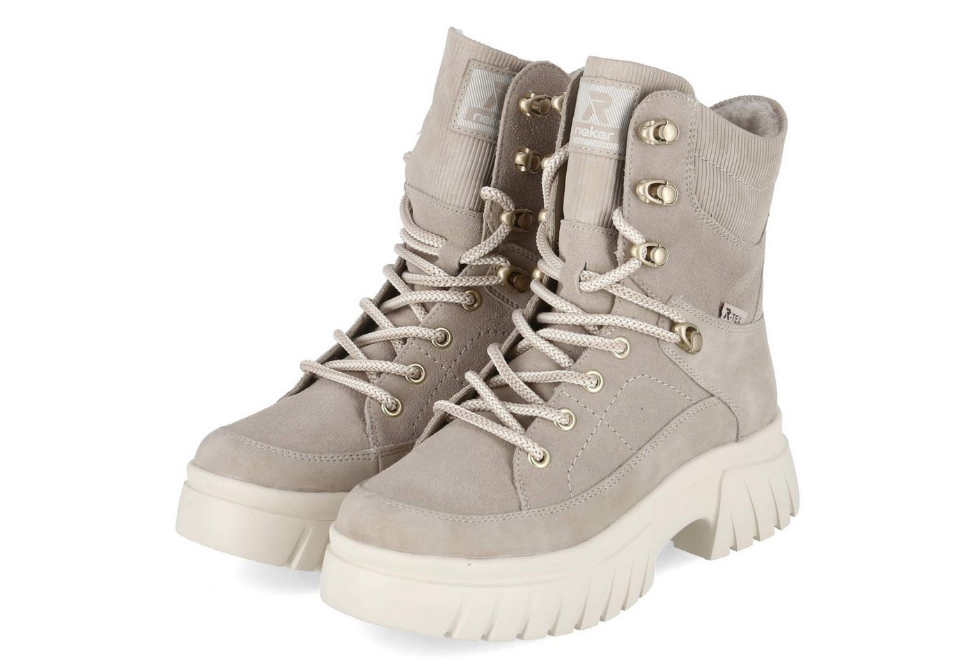 Rieker W1871-62 Damen Leder und Synthetik beige Schnürstiefel