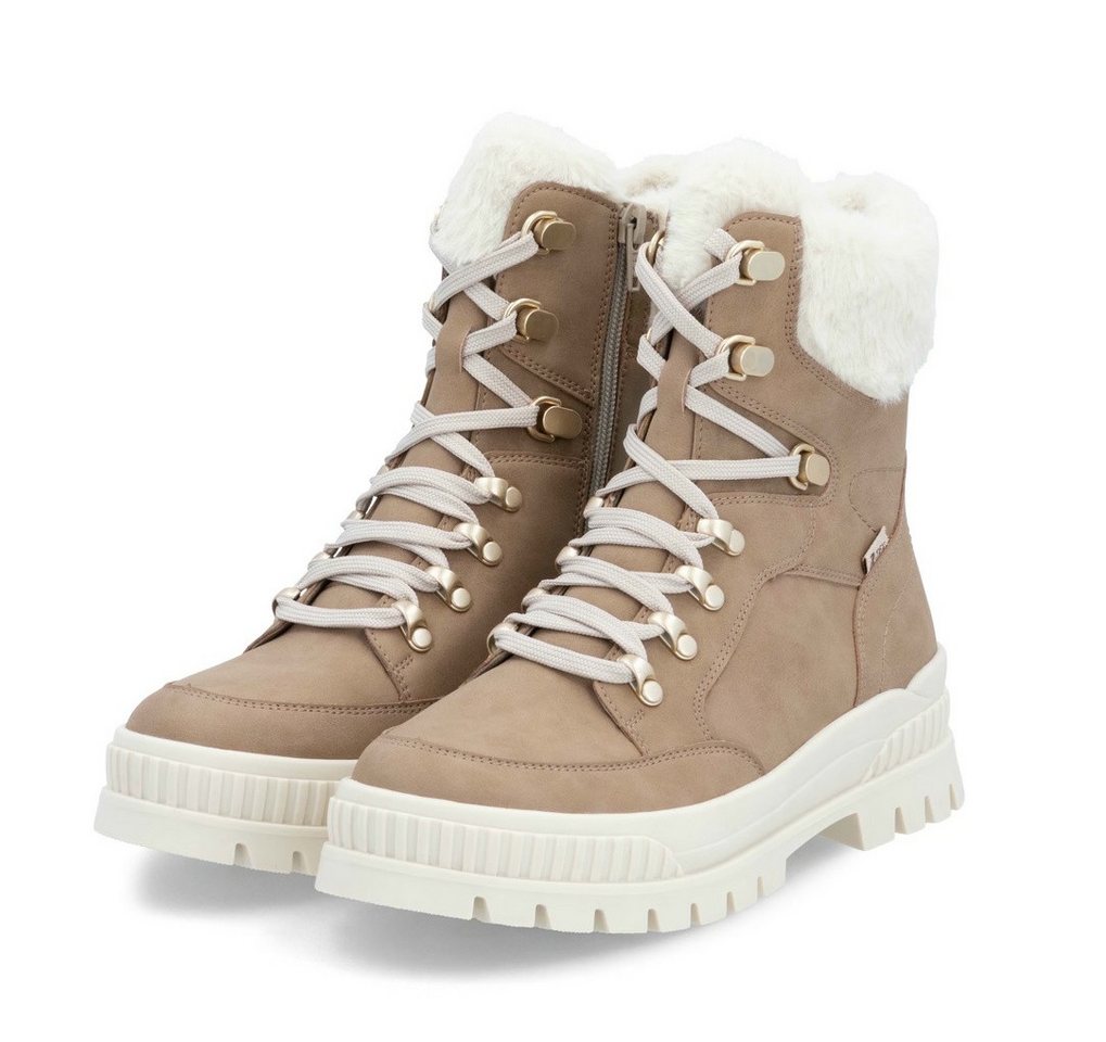 Rieker W2174-20 (Schnürstiefel mit Innenfutter, Glattleder) beigebraun Damen Winterstiefel