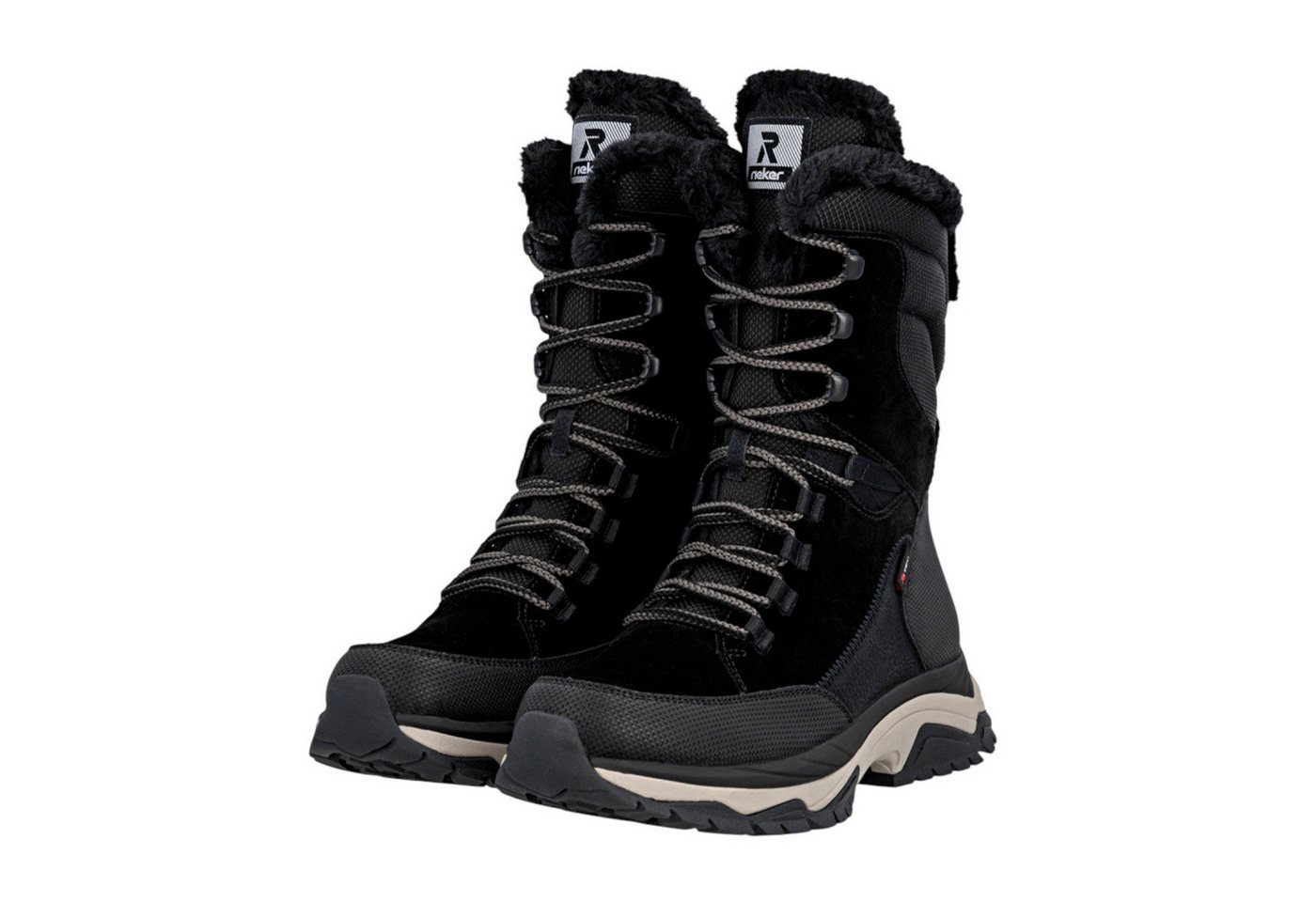 Rieker W3972-00 (Schnürstiefel mit Innenfutter, sehr warm) schwarz Damen Winterstiefel