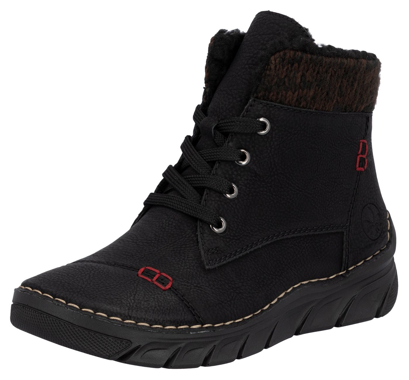 Rieker Winterboots Schnürboots, Stiefelette, Casual-Boots mit softem Schaftrand (braun/schwarz)