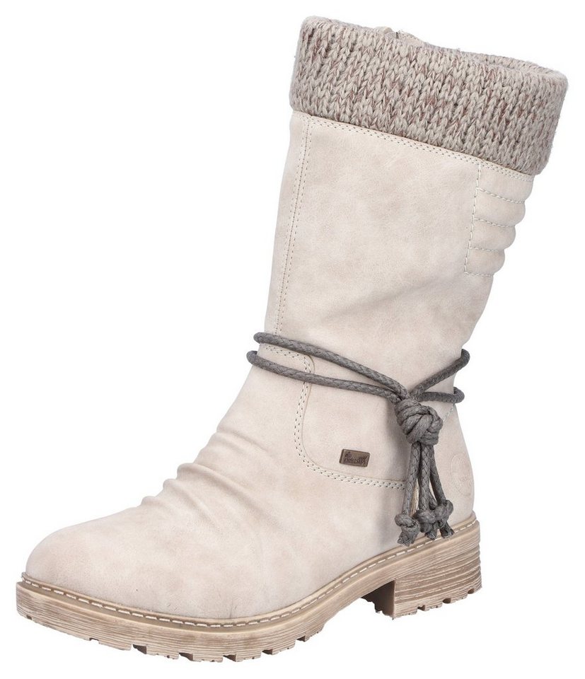 Rieker Winterstiefel, Winterboots, Blockabsatz, TEX-Membran, mit gestricktem Schaftrand (beige)