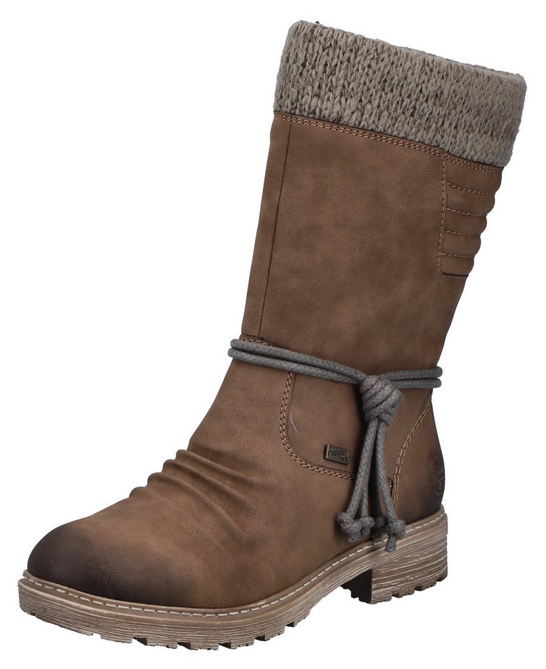 Rieker Winterstiefel Winterboots, Blockabsatz, TEX-Membran, mit gestricktem Schaftrand (beige/braun)