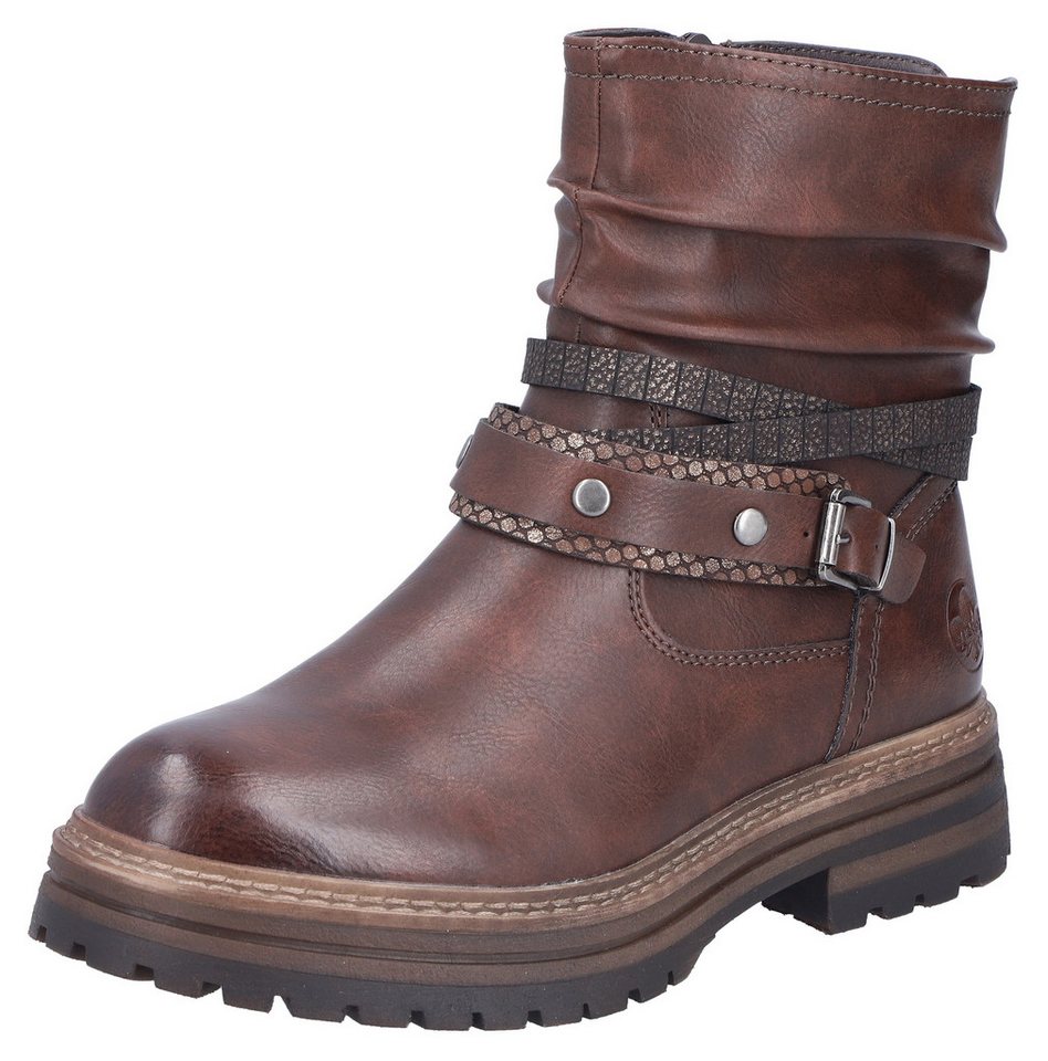 Rieker Winterstiefelette Boots, Blockabsatz, mit Zierriemchen am slouchy Schaft