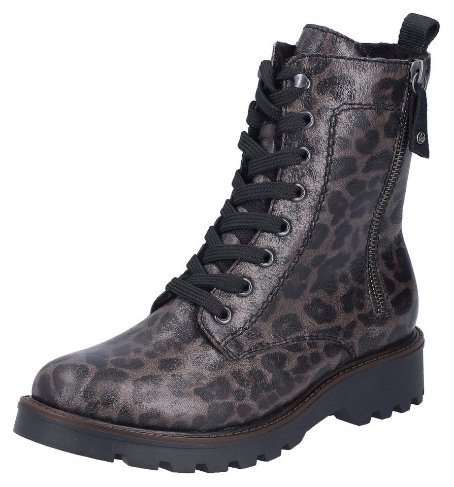 Rieker Winterstiefelette Winterboots, Schnürstiefelette, Blockabsatz, in aktueller Leo-Optik