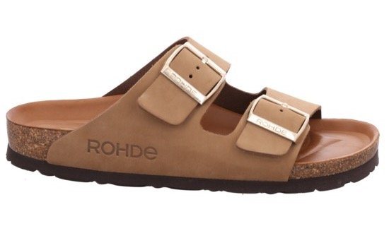 Rohde Alba Pantolette, Keilabsatz, Sommerschuh, Hausschuh mit zwei Schnallenverschlüsse (beige)